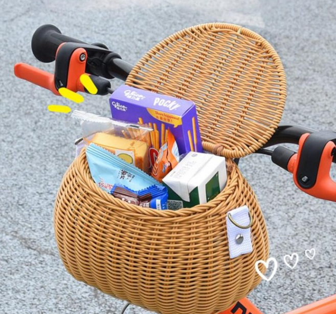 구니 킥보드 라탄바구니 자전거 바구니 바스켓, 1개, 연브라운