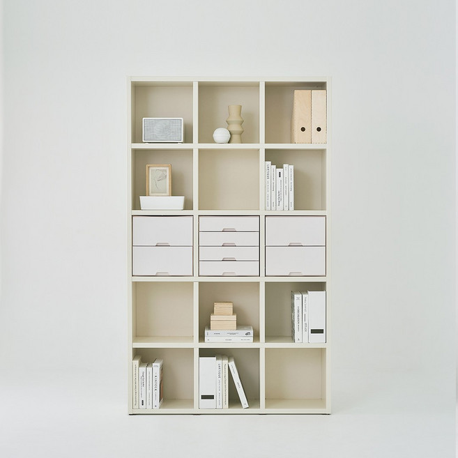 한샘 샘 책장 5단 120cm 서랍형 시공 (컬러 택1), 그레이_책장/화이트_서랍 (D)