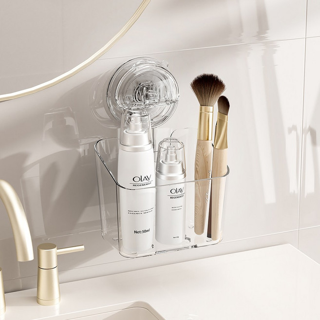 욕실 흡착식 사각 벽걸이 흡착컵 정리선반 수납선반, 투명, 1개