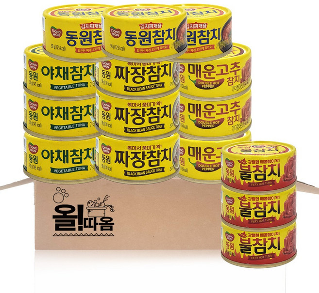 동원 참치기획 5종 90g (매운고추+야채+김치찌개+짜장+불참치) 각 1개씩, 3세트