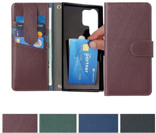 갤럭시 S24울트라 케이스 SM-S928N 천연 소가죽 헤링플 오돌드 (다이어리) 신개념 내부 안쪽 카드 지폐 수납 포켓 자석 지갑 커버