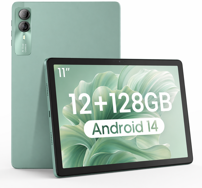 11인치 태블릿PC Android / 12GB+128GB / 12000mAh / 멀티태스킹 빠른 속도 / 강력 퍼포먼스 / SIM 지원 / 업무 학습 인강용 / OTT 최적화, 초록색, 128GB, Wi-Fi + 셀룰러