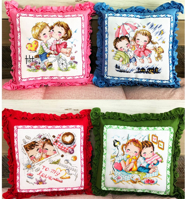 십자수 쿠션 패키지 베개 보듬이 (실 바늘 도안 포함), CP-C03 러브띠프릴쿠션(빨강), 1세트