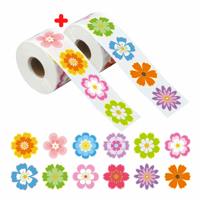 2롤세트 12종 꽃잎 플라워 스티커 500pcs, 1개, 혼합(S780) 2롤500매
