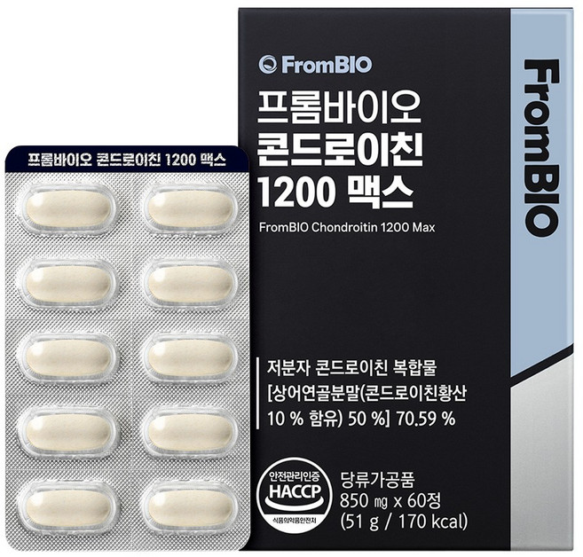 7위 - [본품기획세트] 프롬바이오 콘드로이친 1200 맥스 + 매스틱 2포 글루코사민 소연골 상어연골, 60정, 1