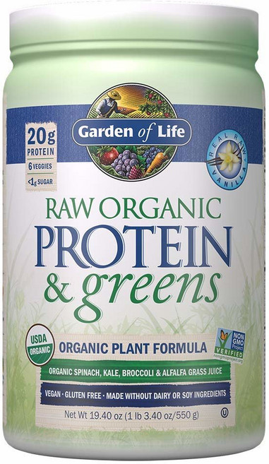 Garden of Life Raw Organic Protein & Greens Vanilla Powder 로우 오가닉 프로틴 앤 그린 바닐라맛 파우더 550g, 1개