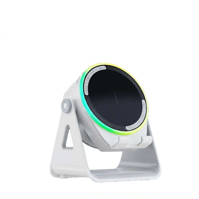 BIKASU 5 in 1 스마트 블루투스 스피커 휴대폰 거치대 일체형 센서 스피커 Type-C충전 가능 RGB 라이트, 화이트, 25325