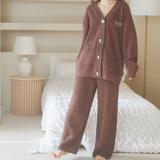 젤라또피케 GELATO PIQUE 발렌타인 베비모코베어 자수 리브 롱 팬츠 수면잠옷