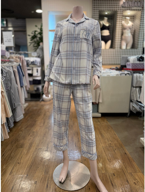 애니바디_엑스코점 공용 면기모 9부 빅체크 파자마세트 ANJS24W9362