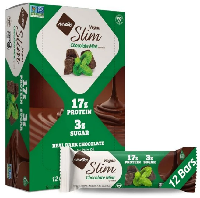 에너지바 NuGo 누고 슬림 12개입 다양형 1617g 단백질 3g 설탕 고섬유질 낮은 순 탄수화물 글루텐 프리, 12개입 민트, 12개 - 쿠팡
