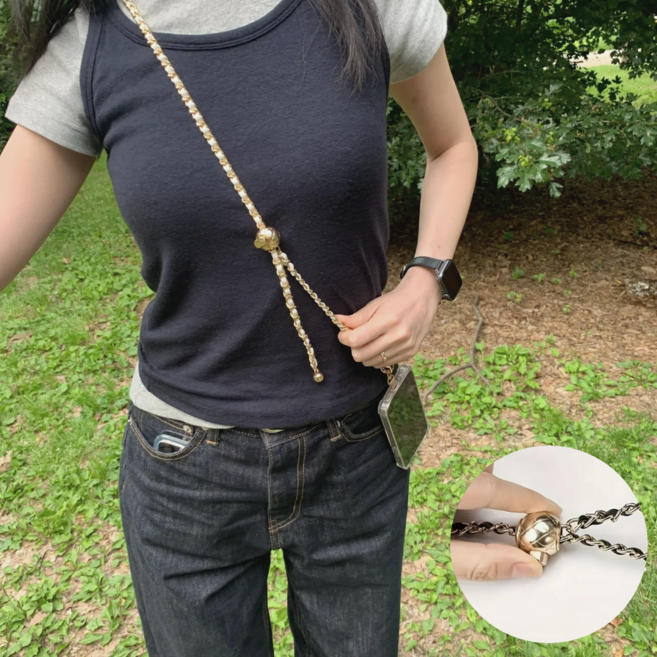 공구일리 체인 휴대폰 스트랩, 1개, 금장 화이트