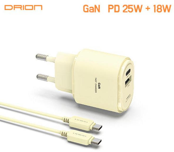 [드리온] GaN지원 PPS 25W C타입 USB 2포트 초고속 가정용 충전기 DR-PD25W-CU-T1 - PD C to C, 1개