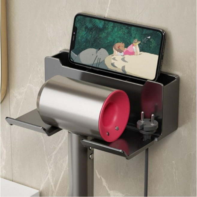 드림스 헤어드라이기 거치대 무타공 수납형 강력접착, 그레이, 1개