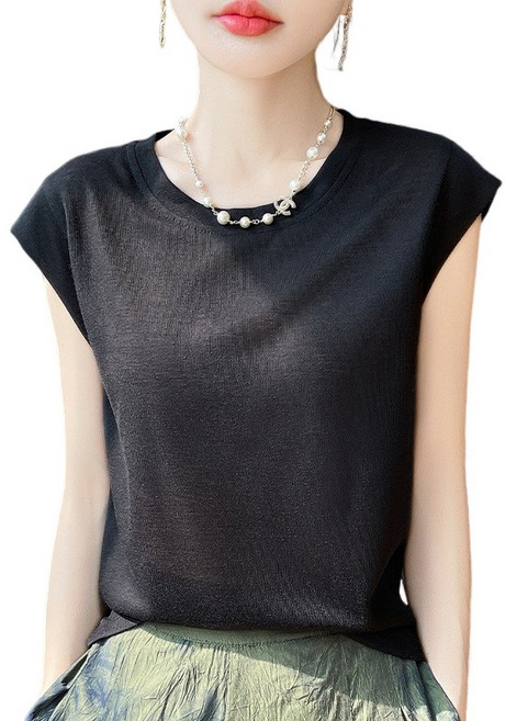 여름 여성용 라운드넥 시원한소재 반팔 니트 티셔츠 단색 데일리 부드러운 베이직핏 E5293