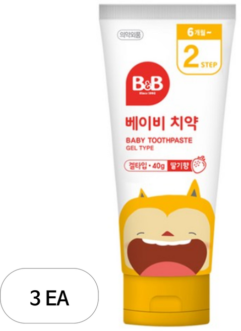 비앤비 베이비 무불소 치약 겔형 딸기맛, 40g, 3개