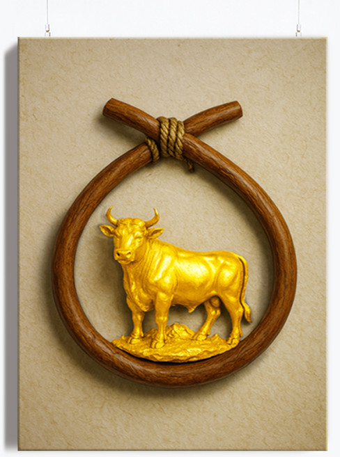 [인메이블] 풍수 돈들어오는 액막이 금전운 그림 6종 황금 명태 황소 캔버스 액자 풍요 소코뚜레 사업운 가득 거실 사무실 풍수 거실 벽 대형, 03.화목한 황금 황소, 캔버스액자, 03호[27.3x19cm]