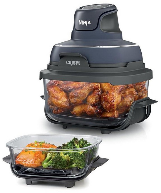 Ninja Crispi 4-in-1 유리 에어 프라이어 | 232.2°C(450°F) | 무독성 | 4QT 및 6컵 유리 용기 뚜껑 포함 | 전자레인지 냉동고 식기 세척, 사이버스페이스 그레이