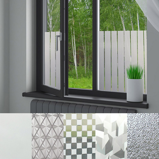 현대시트 재사용가능한 물로만 붙이는 간편한 무점착 창문시트지 창문필름 모음 사생활 보호 썬팅 불투명 비산방지, 19_HSW-32202 크리스탈 (폭) 90cm