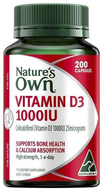 호주 네이처스온 Nature's Own Vitamin D3 1000iu 비타민D3 1000IU 캡슐, 6개, 200정