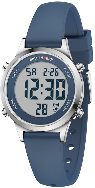 GOLDEN HOUR 실리콘 스트랩 방수 여성용 디지털 시계 알람/달력/스톱워치/크로노그래프/LED 백라이트 GH1330