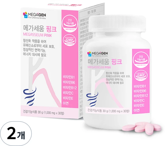 메가세움 핑크 면역기능 멀티비타민 종합영양제 항산화작용, 2개, 30정 - 쿠팡