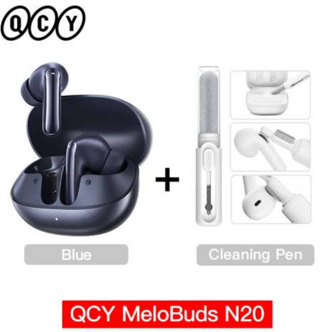 [호환] QCY 멜로버즈 N20 HT20 무선 블루투스 6.0 이어폰 -50dB 적응형 ANC 13mm 드라이버 헤드셋 6개의 마이크 HD 통화 이어버드 40시간, 8)Blue with Pen