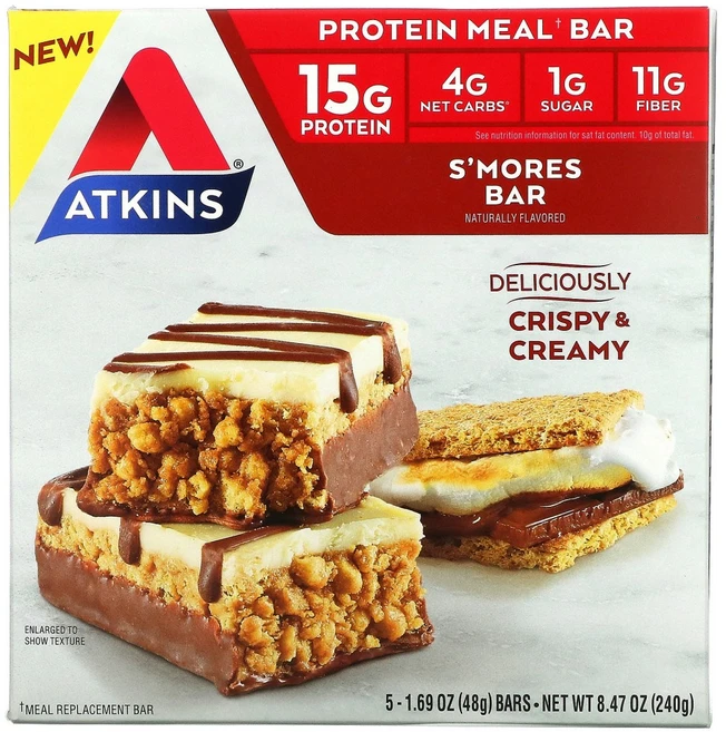 Atkins 식사 대용 프로틴바 S’mores 바 5개입 48g(1.69oz) 1팩, 1개, 240g - 쿠팡