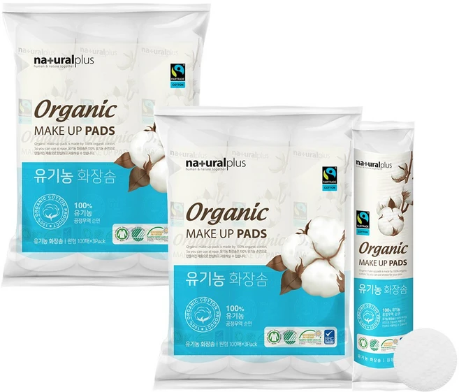 내츄럴플러스 유기농 화장솜 원형, 100매입, 6개 - 쿠팡