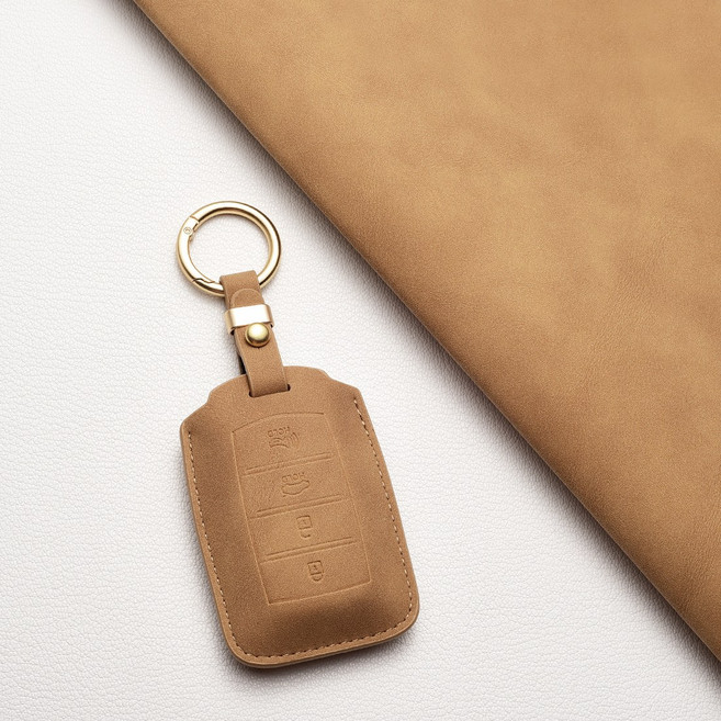 제네시스 차량용 키커버 (G70/EQ900/G80/G90/GV70/GV80 호환) - 고급 양가죽 내구성, 제네시스 A 타입(4버튼), 베이지