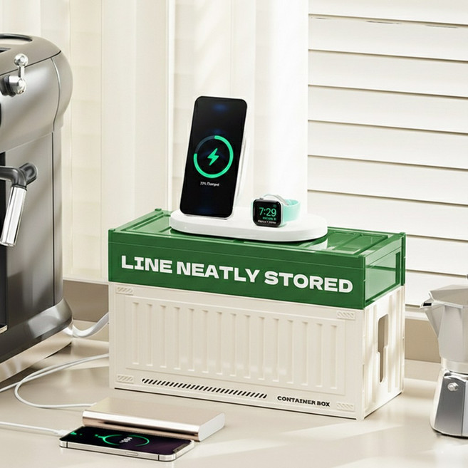 코핏 콘센트 2단 멀티탭정리함 책상전선정리 멀티탭거치대, 그린, 1개