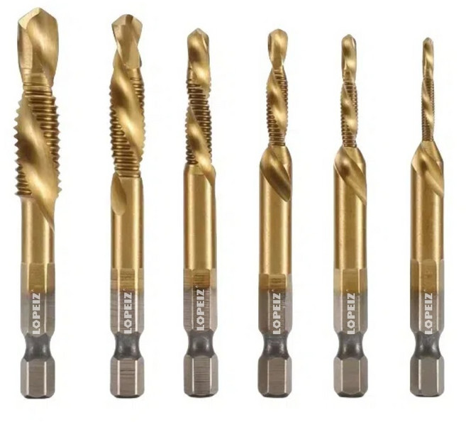 로페이즈 철 스테인레스 탭핑비트 드리비트 탭기리 나사탭 일반드릴 HSS임팩 겸용 비트 6종세트 M3 + M4 + M5 + M6 + M8 + M10, 1세트
