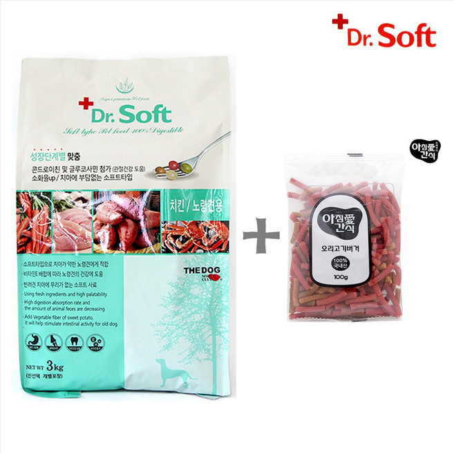 더독 닥터소프트 치킨 그레인프리 오리 노령견 말랑한 소프트 사료 + 사은품, 3kg, 1개, 닭+고구마