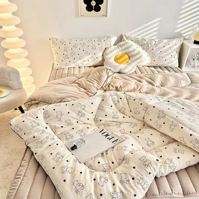 사계절 부드러운 차렵이불+패드+베개커버 세트