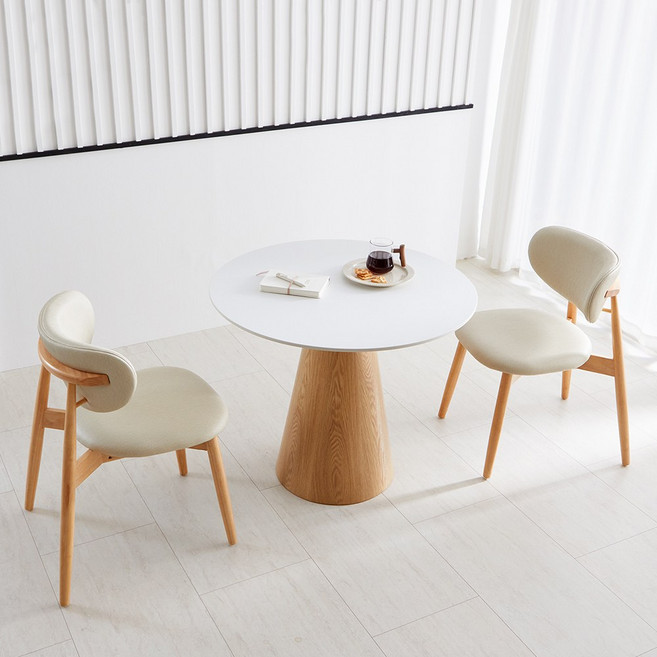 베스트리빙 콘 원형 노아 포세린 통세라믹 2인용 식탁테이블세트/원뿔기둥/방문설치, 900/내츄럴