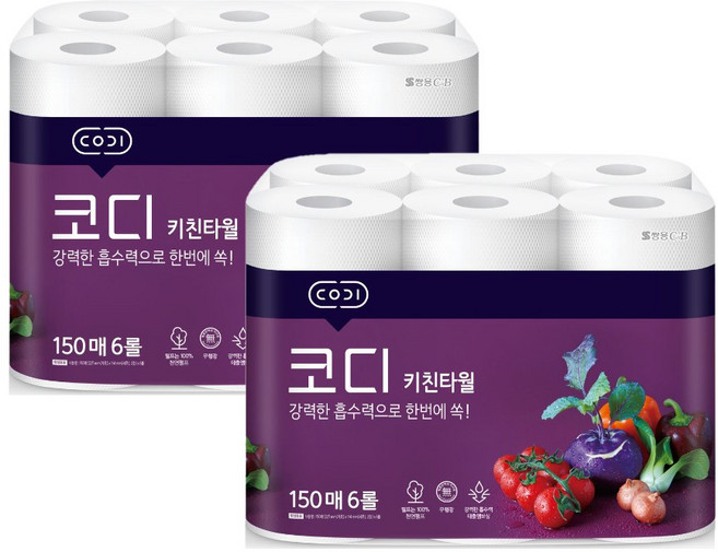 코디 키친타올 150매 6롤x2팩 12롤, 6롤, 2세트