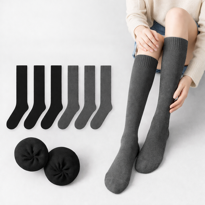 리츠제이 여성 기모 니삭스 겨울 무릎 양말 6개 세트