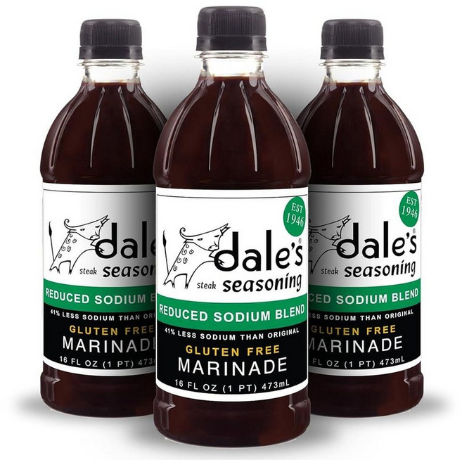 Dale's 오리지널 스테이크 시즈닝 글루텐 프리 I 콜레스테롤 없음 | 육류 생선 가금류에 맛있음 | 473.2ml(16온스) 병 3개 | 오래 양념하지 않고 이국적인, 16 Fl Oz (Pack of 3)