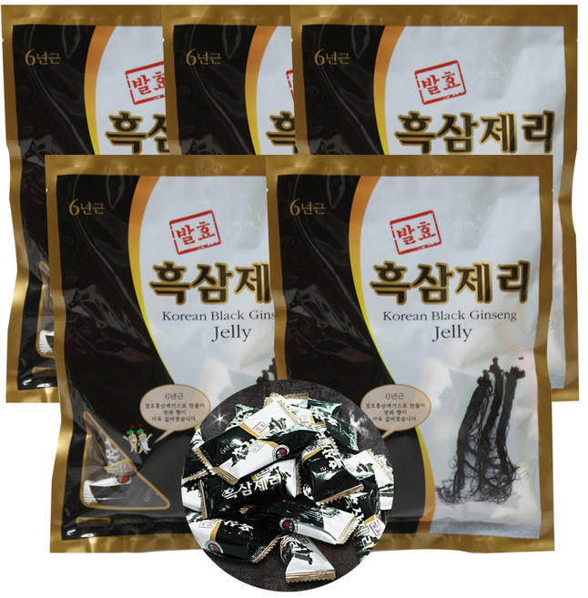 햇사랑식품 6년근 발효 흑삼제리 200gx5봉 홍삼 캔디 젤리 사탕, 200g, 5개