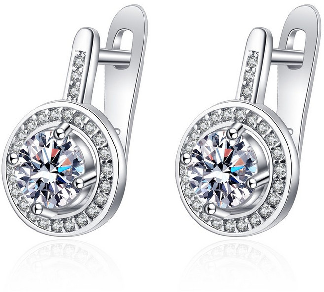 시르겜스 모이사나이트 1캐럿 원형 모조 다이아몬드 팬던트 원터치 귀걸이
