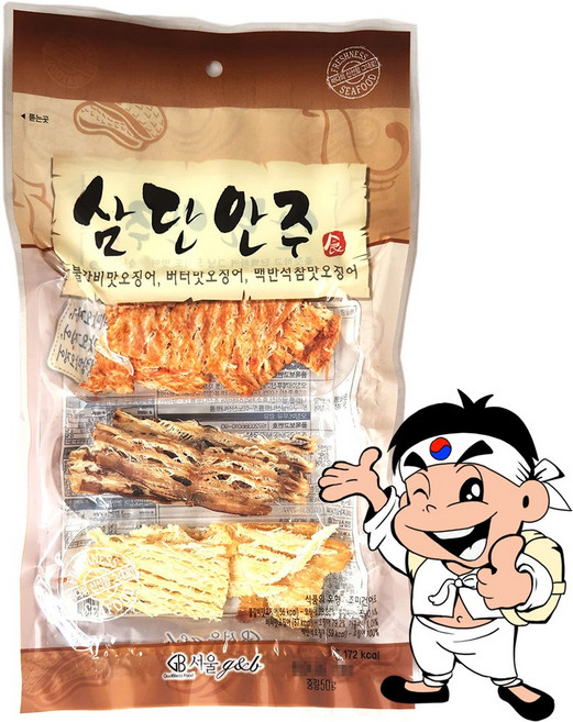 [가락시장갑룡씨] 불갈비맛 버터맛 맥반석 3가지 맛을 한번에! 삼색천하 조미오징어 80g, 1개
