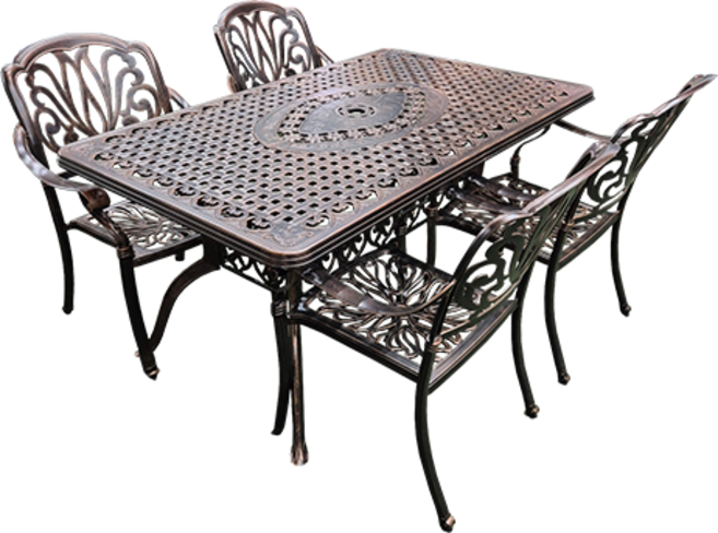 정원 알루미늄주물테이블 직사각 4인세트 브론즈 1460*800 유광