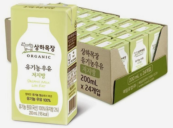 매일유업 상하목장 유기농 저지방 우유 200ml 24개