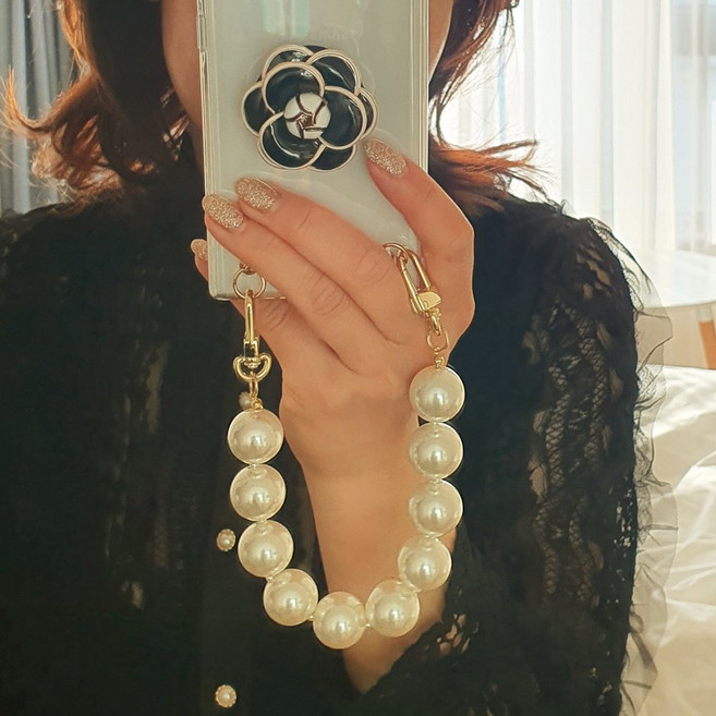 바이진주리본 여성용 핸드폰 손목 스트랩, 왕진주, 1개