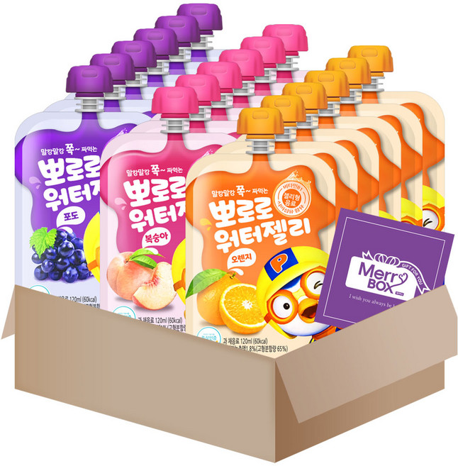 팔도 뽀로로 워터젤리x16개 혼합맛 / 복숭아 / 포도 / 오렌지+메세지카드, 120ml, 01){포도6+복숭아6+오렌지6} 18개