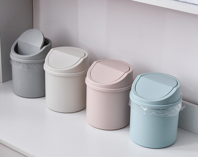 하우홈즈 미니 휴지통 화장대 쓰레기통 소형 책상 파스텔 귀여운, 그레이