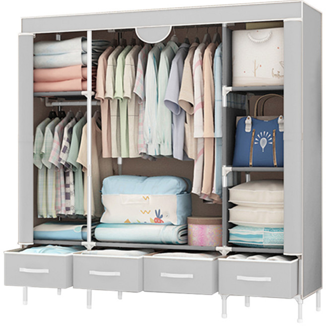 MAME 조립식 비키니 옷장 행거 원룸 서랍형 옷장 150, 라이트그레이