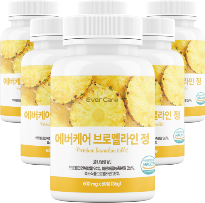 에버케어 브로멜라인 고함량 파인애플 효소, 6개, 60정