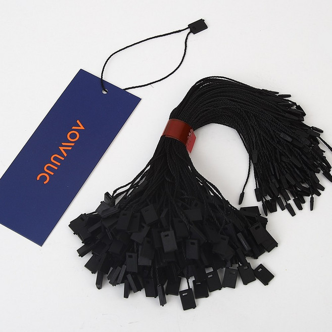 드림팩토리 원터치 사각 택끈 라벨끈 상표끈, 1000개, 블랙