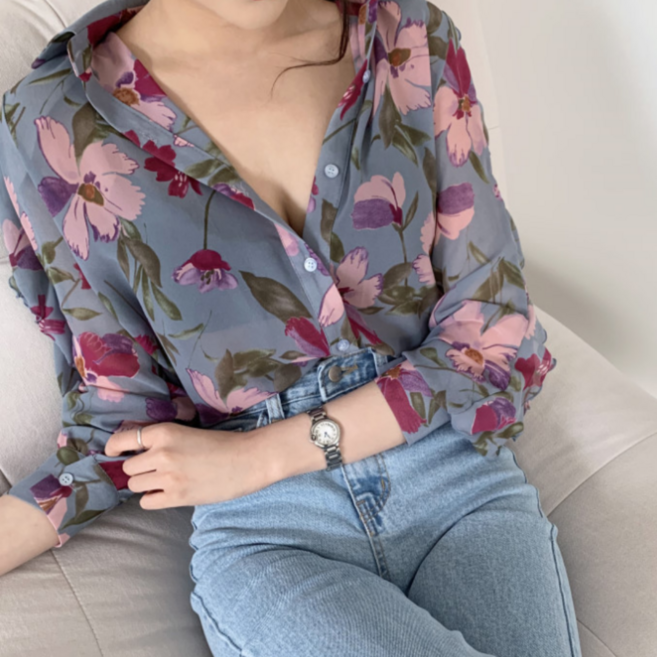 로루아 청순 섹시 시스루 긴팔 블라우스 휴양지 바캉스룩