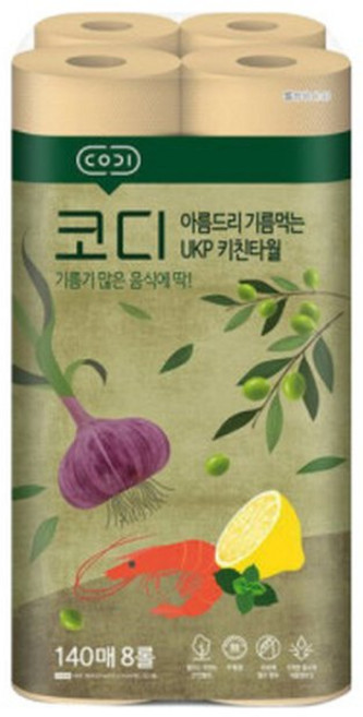 코디 아름드리 기름먹는 키친타월 140매 8롤